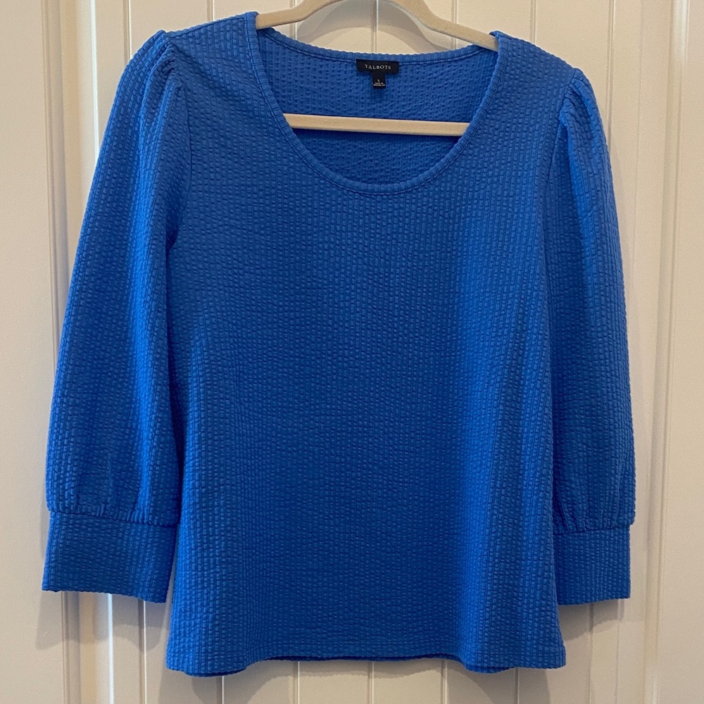 Talbots Azure Blue Textured Scoop Neck Top